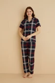 Dreamy Milan Bambu Kumaş Ekose Kareli Kısa Kollu Gömlek Pijama Takımı - 6