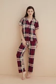Dreamy Milan Bambu Kumaş Ekose Kareli Kısa Kollu Gömlek Pijama Takımı - 10