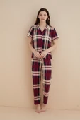Dreamy Milan Bambu Kumaş Ekose Kareli Kısa Kollu Gömlek Pijama Takımı - 12