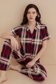 Dreamy Milan Bambu Kumaş Ekose Kareli Kısa Kollu Gömlek Pijama Takımı - 9