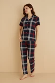 Dreamy Milan Bambu Kumaş Ekose Kareli Kısa Kollu Gömlek Pijama Takımı - 2