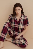 Dreamy Milan Bambu Kumaş Ekose Kareli Kısa Kollu Gömlek Pijama Takımı - 11