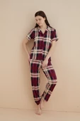 Dreamy Milan Bambu Kumaş Ekose Kareli Kısa Kollu Gömlek Pijama Takımı - 8