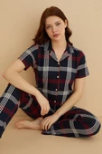 Dreamy Milan Bambu Kumaş Ekose Kareli Kısa Kollu Gömlek Pijama Takımı - 5