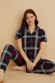 Dreamy Milan Bambu Kumaş Ekose Kareli Kısa Kollu Gömlek Pijama Takımı - 1