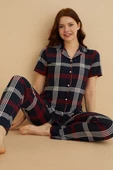 Dreamy Milan Bambu Kumaş Ekose Kareli Kısa Kollu Gömlek Pijama Takımı - 3