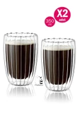 2'li Çift Cidarlı Isıya Dayanıklı Cam Bardak Sıcak Soğuk Burgulu Çay Süt Kahve Kupası Bardağı 350ml thumbnail 1