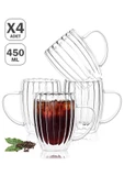 4'lü Çift Cidarlı 450 ml Kulplu Isıya Dayanıklı Cam Bardak Burgulu Çay Süt Kahve Kupası Bardağı Set - 1