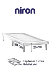 Niron Slim Karyola - 80x180 Tek Kişilik Baza - Metal İskeletli, Yüksek Ayaklı ve Keten Kumaşlı - 3