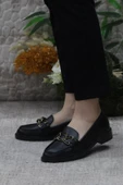 Fort 034-228 Siyah Cilt Toka Detaylı Rahat Loafer Kadın Ayakkabı - 3