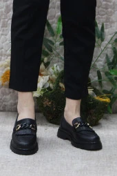 Fort 85116 Siyah Cilt Toka Detaylı Rahat Loafer Kadın Ayakkabı thumbnail 2