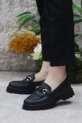 Fort 85116 Siyah Cilt Toka Detaylı Rahat Loafer Kadın Ayakkabı thumbnail 3