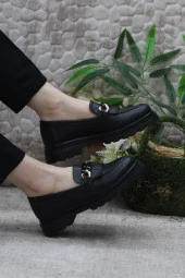 Fort 85116 Siyah Cilt Toka Detaylı Rahat Loafer Kadın Ayakkabı thumbnail 5