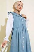 Düğmeli Kot Jile Elbise Kot Mavisi - 2