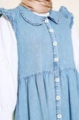 Düğmeli Kot Jile Elbise Kot Mavisi - 4