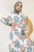 Yaprak Desenli Mevlana Elbise Çağla Yeşili thumbnail 2