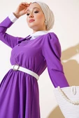 Gömlek Yakalı Elbise Mor - 2