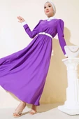 Gömlek Yakalı Elbise Mor - 1