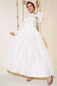 Tafta Gül Aksesuarlı Elbise Ekru thumbnail 2