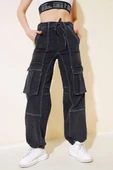 Beli İp Bağcıklı Kargo Cep Pantolon Füme thumbnail 1