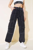 Beli İp Bağcıklı Kargo Cep Pantolon Füme thumbnail 2