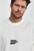 Erkek Oversize %100 Pamuk Bardak Baskılı T-shirt Ekru Edw042 - 2