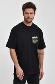 Erkek Oversize %100 Pamuk Çiçek Baskılı T-shirt Siyah Edw048 - 1
