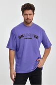 Erkek Oversize %100 Pamuk Unlimited Baskılı T-shirt Mor Edw043 - 1