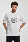 Erkek Oversize %100 Pamuk Black Baskılı T-shirt Ekru Edw047 thumbnail 1