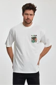 Erkek Oversize %100 Pamuk Çiçek Baskılı T-shirt Ekru Edw048 thumbnail 1