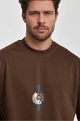 Erkek Oversize %100 Pamuk Symphony Baskılı T-shirt Kahverengi Edw044 - 2
