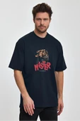 Erkek Oversize %100 Pamuk Master Baskılı T-shirt Lacivert Edw052 thumbnail 1