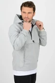 Erkek Slim Fit Krinkıl Kumaş Kanguru Cepli Yarım Fermuarlı Yağmurluk Mont Gri Edw077 - 2