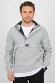 Erkek Slim Fit Krinkıl Kumaş Kanguru Cepli Yarım Fermuarlı Yağmurluk Mont Gri Edw077 - 1