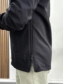 Erkek Slim Fit Krinkıl Kumaş Kanguru Cepli Yarım Fermuarlı Yağmurluk Mont Siyah Edw077 - 4