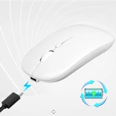 HyMark Sessiz Tıklama Şarjlı Çift Modlu Bluetooth Kablosuz 2.4Ghz Beyaz Mouse - 1