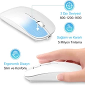 HyMark Sessiz Tıklama Şarjlı Çift Modlu Bluetooth Kablosuz 2.4Ghz Beyaz Mouse - 2