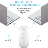 HyMark Sessiz Tıklama Şarjlı Çift Modlu Bluetooth Kablosuz 2.4Ghz Beyaz Mouse - 5