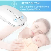 HyMark Sessiz Tıklama Şarjlı Çift Modlu Bluetooth Kablosuz 2.4Ghz Beyaz Mouse - 3