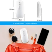 HyMark Sessiz Tıklama Şarjlı Çift Modlu Bluetooth Kablosuz 2.4Ghz Beyaz Mouse - 6