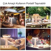 HyMark Retro Şarjlı Dekoratif Dokunmatik Metal Masa Lambası 3 Renk Mod Dim Edilebilir thumbnail 7