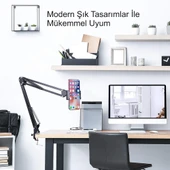 HyMark Esnek Metal Uzun Kollu Telefon Tablet Tutucu Teleskopik 360 Derece Hareketli thumbnail 6