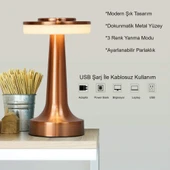 HyMark Retro Şarjlı Dekoratif Dokunmatik Metal Masa Lambası 3 Renk Mod Dim Edilebilir - 2