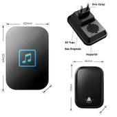 HyMark Kablosuz Led Kapı Zili 1 Buton 1 Zil 1 Koruyucu Kapak Pil Gerektirmeyen 150 Metre Çekim 60 Zil Tonu thumbnail 6