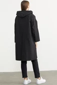 Büyük Beden Kapüşonlu Uzun Trençkot - Siyah thumbnail 5