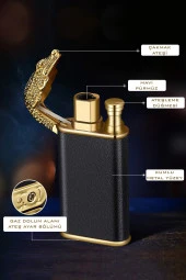 Siyah Ejderha Alevli Gazlı Pürmüzlü Lüx Çakmak BMCTMSHR01 thumbnail 2