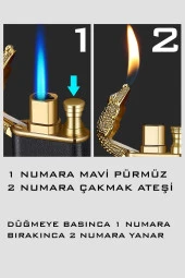 Siyah Ejderha Alevli Gazlı Pürmüzlü Lüx Çakmak BMCTMSHR01 thumbnail 4