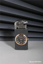 Silvio Monetti Siyah Özel Tasarım Kapaklı Saatli Model Gazlı Çakmak 24CSM809MR01 thumbnail 1
