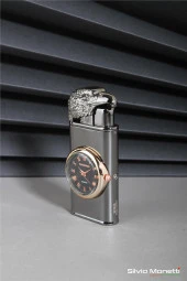 Silvio Monetti Siyah Özel Tasarım Kapaklı Saatli Model Gazlı Çakmak 24CSM809MR04 thumbnail 2