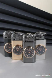 Silvio Monetti Siyah Özel Tasarım Kapaklı Saatli Model Gazlı Çakmak 24CSM809MR04 thumbnail 5